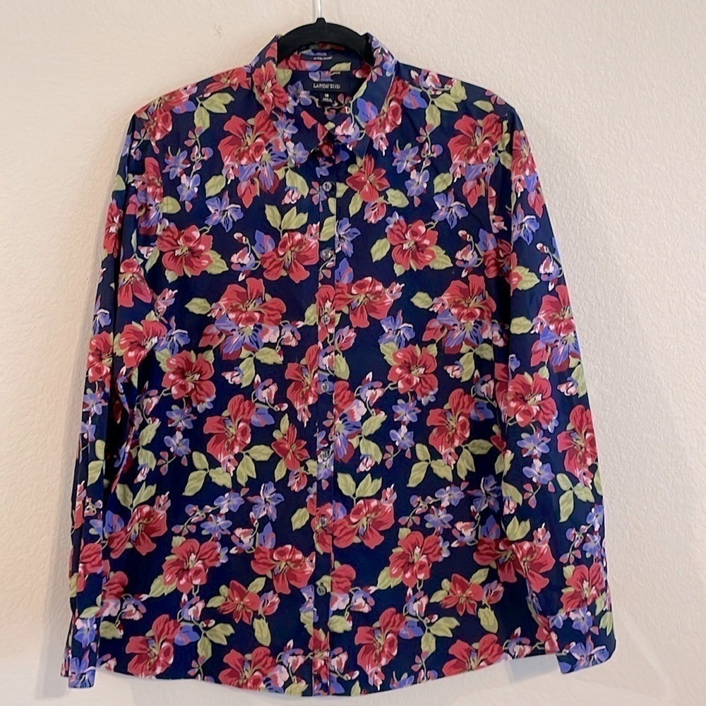 Lands' End Women's Button Shirt Size 2X Colorful Tropical Floral 100% Cotton